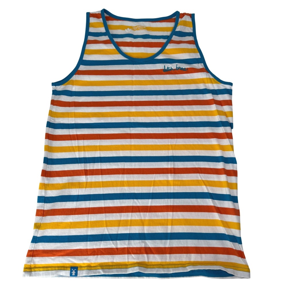 Dutch Bros Coffee Striped Tank Top Womens Large Multi Color Cotton Sleeveless‎